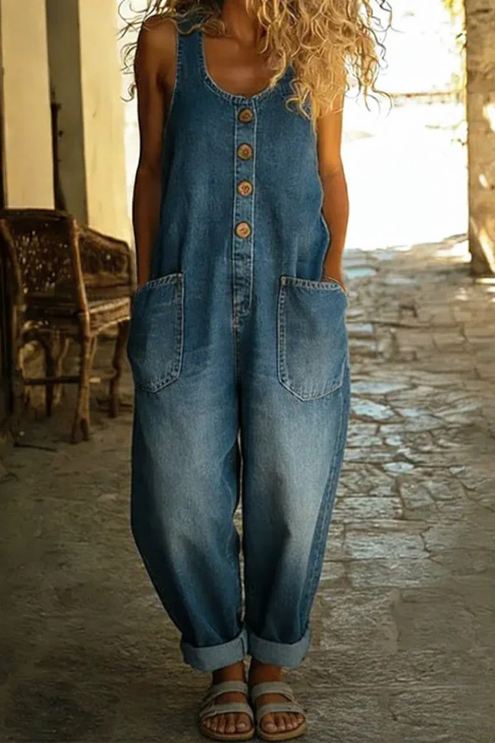 Women's Casual Denim-Look Jumpsuit