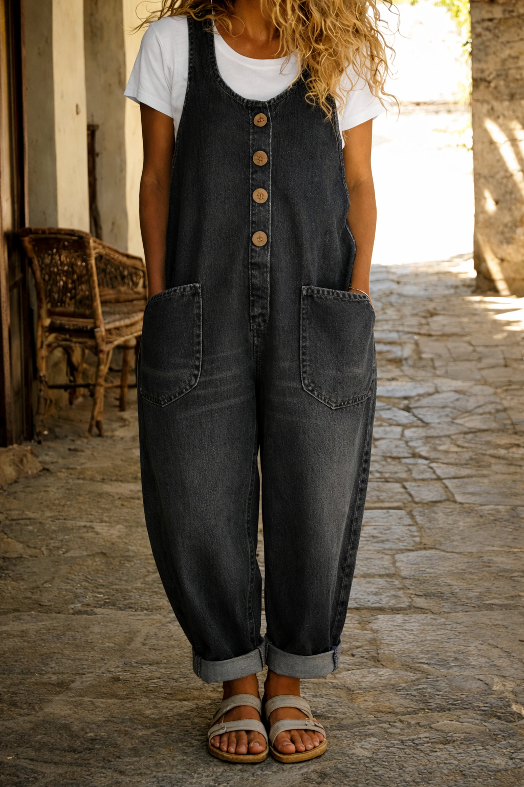 Women's Casual Denim-Look Jumpsuit