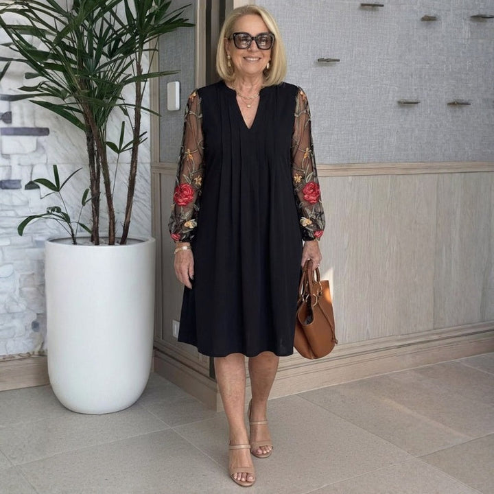 Elegant V-Neck Sheer Sleeve Mini Dress